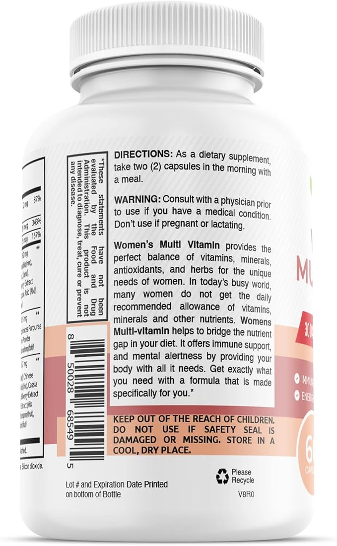 Women's Multivitamin with Biotin (Without Iron) - 20 Essential Vitamins and Minerals Supports General Health Energy &amp Immunity - 60 Capsules (3)