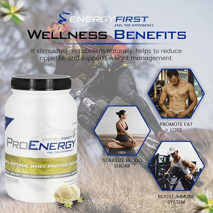 EnergyFirst Vanilla Whey Protein Isolate - Grass Pasture Fed Zero Lactose Gluten-Free All-Natural Sugar-Free Shake for Keto &amp Recovery 2lb