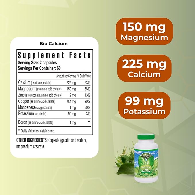 Youngevity Bio Calcium™ - Bioavailable Chelated Calcium + Magnesium Zinc Copper Potassium Boron - Absorbable Bone Support Supplement - (120 Capsules)