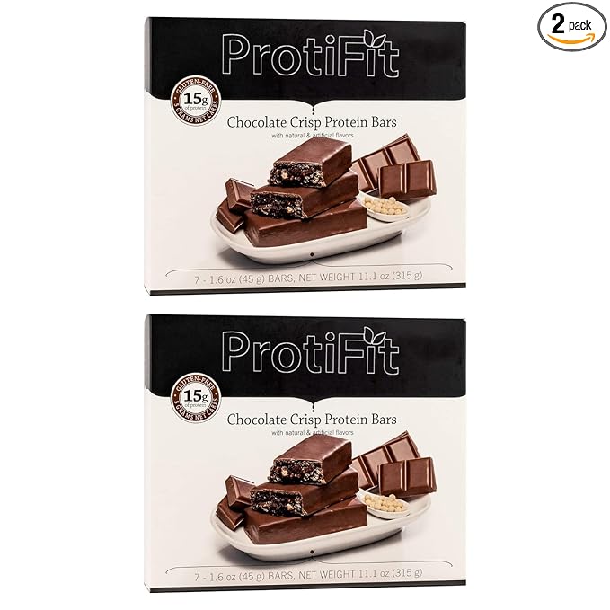 PROTIFIT - Low Calorie Chocolate Crisp Protein Bar 2 Pack High Protein 15g Protein Low Carb Low Sugar Ideal Protein Compatible 7 Servings Per Box (2 Pack)