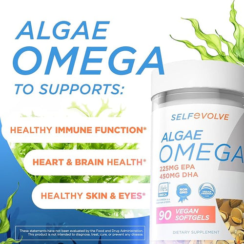 Algae Omega 3 1500mg - Vegan Supplement with Patented Life's Omega 3 - High Dose EPA &amp DHA - Better Than Fish Oil - Supports Heart Brain Joint Health - 90 Vegan Softgels