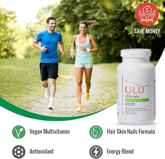 Ultimate Multivitamin: Vegan Iron Free Promotes Stronger Hair Skin &amp Nails and Improves Antioxidant &amp Energy with Better Sleep &amp Less Stress - 180 Capsules (30-Day Supply)
