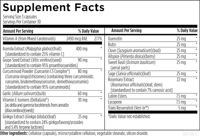 Designs for Health Ultimate Antiox Full Spectrum - Antioxidant Supplement with Resveratrol Acerola Lutein Curcumin C3 Quercetin + More (90 Capsules)