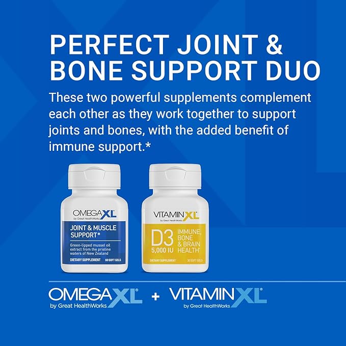 OmegaXL Joint Support Supplement - Natural Muscle/Immune Support 60 Softgels (2 Pack) &amp VitaminXL D3 High Potency Daily Vitamin D 5000 IU 125mcg Supplement (30 Softgels)
