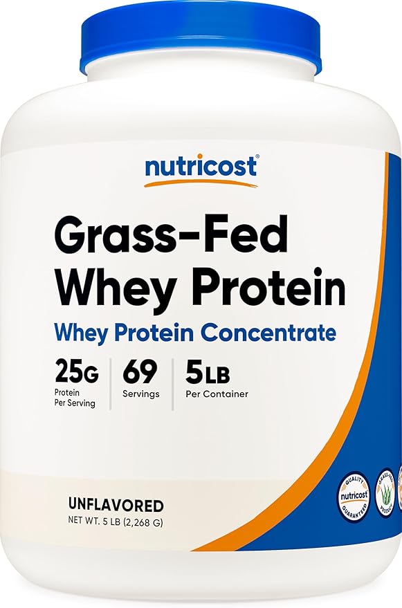 Nutricost Grass-Fed Whey Protein Concentrate (Unflavored) 5LBS - Undenatured Non-GMO Gluten Free