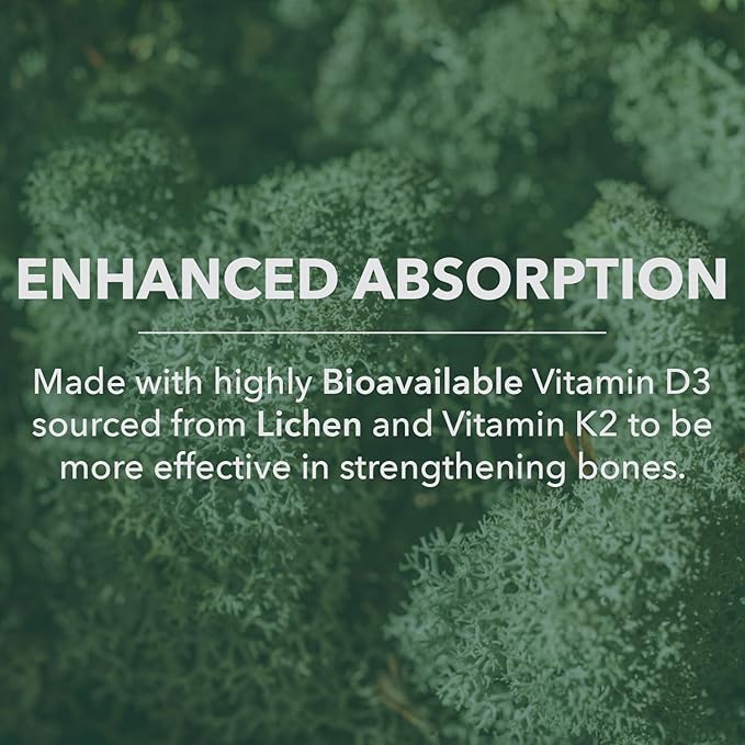 PlantFusion Organic Vegan Vitamin D3 + K2 5000 IU 50MCG – Vitamin D Sourced from Plant Based Lichen and Vitamin K2 for Immune Support and Bone Health - 60 Capsules