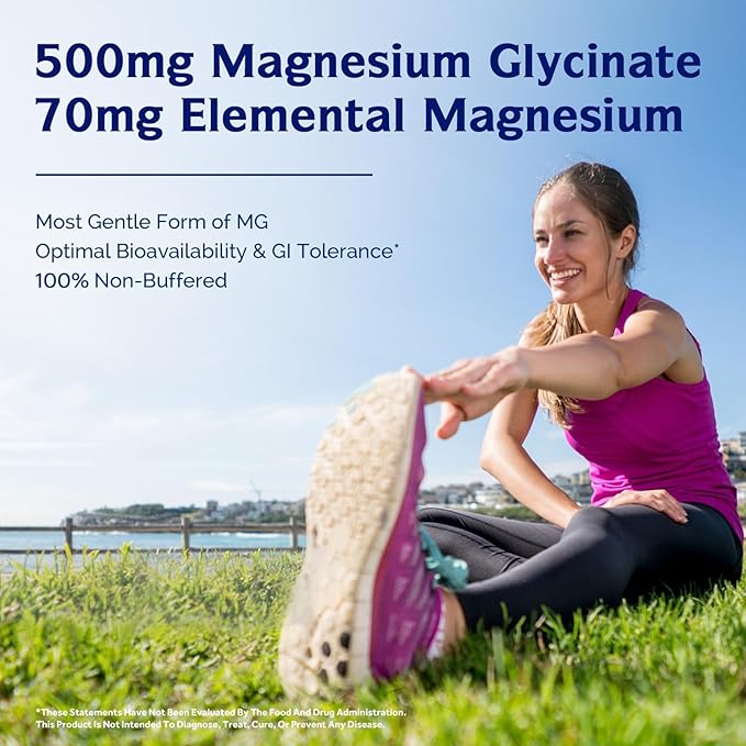 Innate Vitality Magnesium Glycinate 500mg | 70mg Elemental Magnesium Supplement - High Absorption Non Buffered Non-GMO &amp No Gluten - Vegan - Nerve Health - 240 Capsules (Pack of 1)