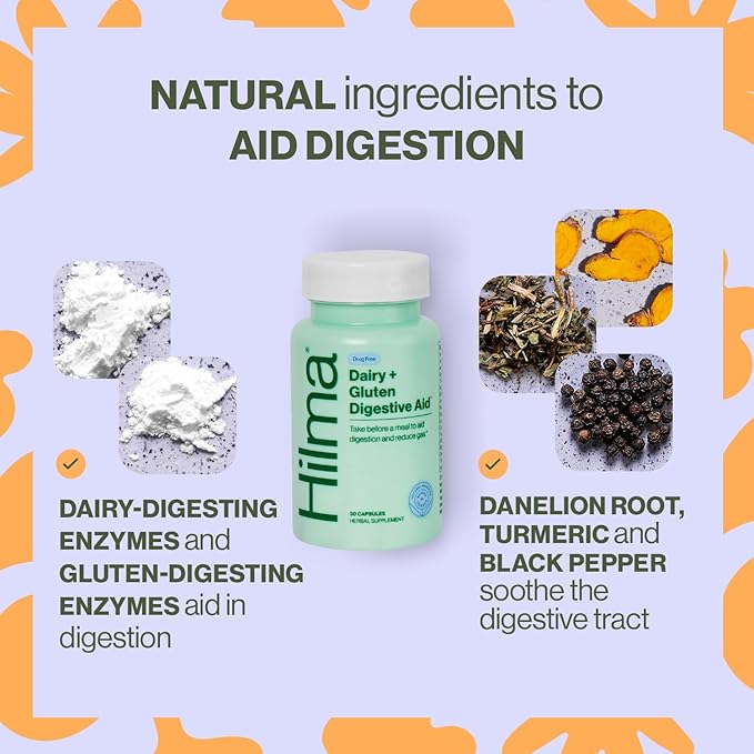 Hilma De-Bloat Bundle for Pre or Post Meal Gas &amp Bloating Relief for Women (50 Vegan Capsules) with Lemon Balm &amp Peppermint Leaf Digestive Enzymes for Women (30 Vegan Capsules) with Dandelio
