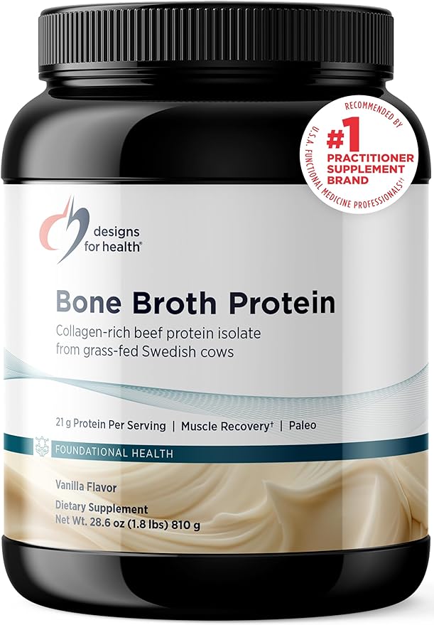 Designs for Health Bone Broth Protein Powder - 26g Grass-Fed Collagen-Rich Beef Protein Isolate – Unflavored Paleo Non-GMO Dairy-Free (30 Servings / 810g)