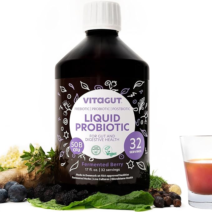 VITAGUT Liquid Probiotic Prebiotics &amp Postbiotics 3-in-1 Organic Live Probiotics for Women &amp Men - Probiotics for Digestive Health 50 Billion CFU 19 Fermented Herbs Vegan Probiotic for Gu