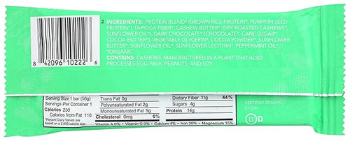 Aloha Organic Chocolate Mint Protein Bars 14g Plant-Based Protein USDA Certified Organic Gluten Free &amp Non-GMO 56 Gm (Pack of 12)