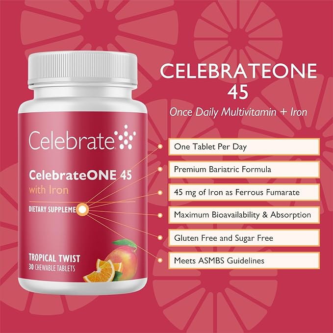 CelebrateONE 45 Chewable Multivitamin with Iron &amp Balance Probiotic Bundle – Bariatric Vitamins for Post-Gastric Bypass &amp Sleeve Gastrectomy – Nutritional &amp Digestive Support