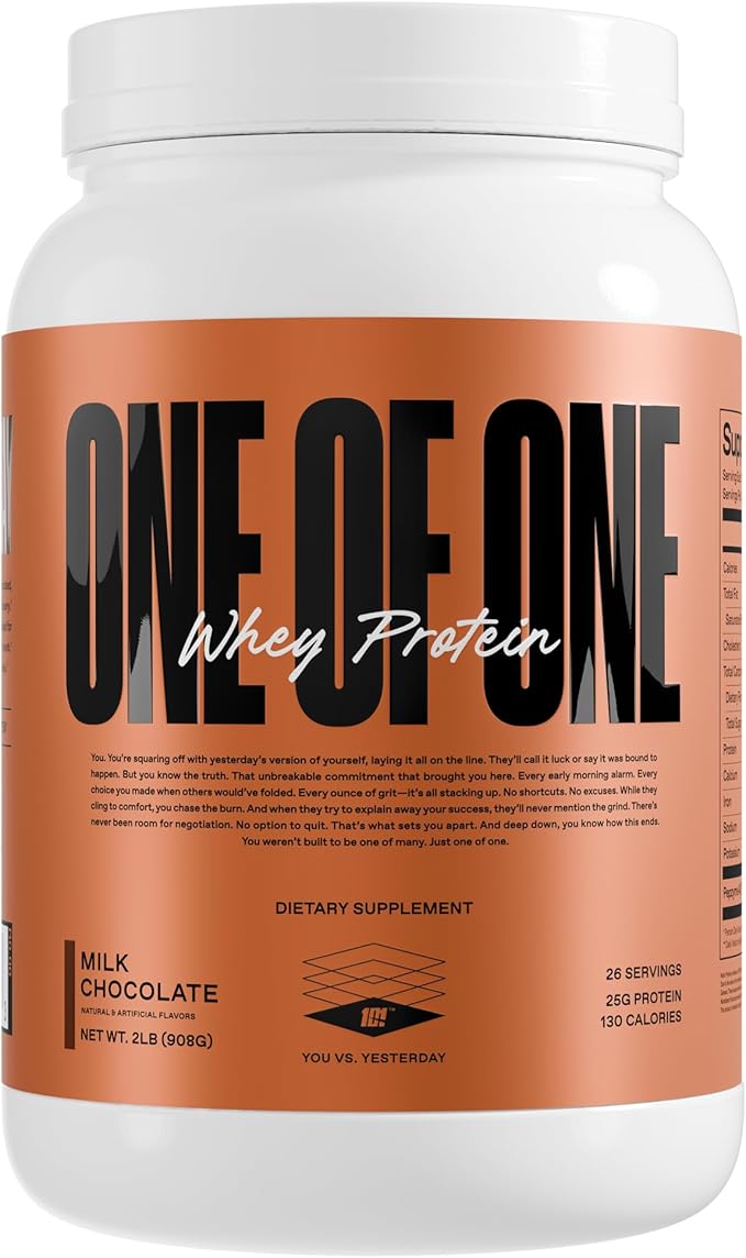 ONE OF ONE Whey Protein Powder – 25g Whey Protein Concentrate with Digestive Enzymes Gluten Free Low Carb Post-Workout Recovery – Milk Chocolate Flavor 2lb