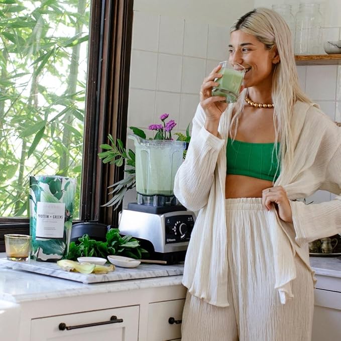 SAKARA Protein + Greens Super Powder – 30 Servings Organic Plant-Based Blend with Hemp Pumpkin Pea Protein Wheatgrass &amp Spirulina Vegan Superfood Drink Mix