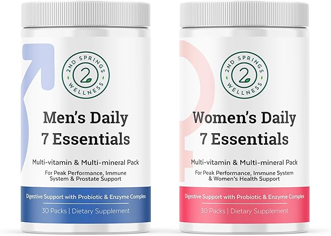 Men's &amp Women's Daily 7 Essentials Bundle - Complete Multivitamin Packs for Optimal Health and Vitality