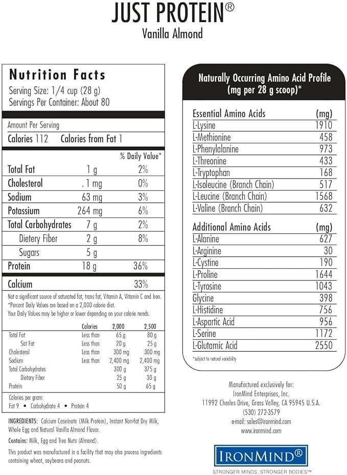 IronMind Just Protein – 5 Pound Classic Milk and Egg Supplement Powder Vanilla Non-GMO No Additives – 18g Protein 80 Servings