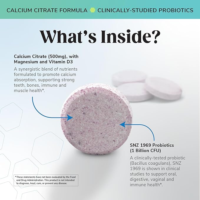 Bariatric Choice Chewable Calcium Citrate 500mg with Vitamin D3 Magnesium &amp Probiotics for Bariatric Surgery Patients Including Gastric Bypass &amp Sleeve Gastrectomy Sugar-Free -Berry Flavor