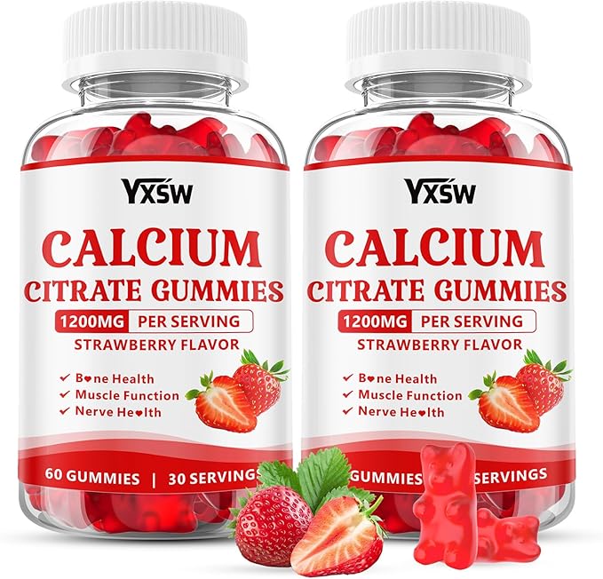 Calcium Citrate Gummies 1200mg Chewable Calcium Supplement for Women &amp Men Sugar Free Calcium for Bone Muscle &amp Immune Support Gluten Free Vegan Non-GMO Strawberry Flavor 120 Count