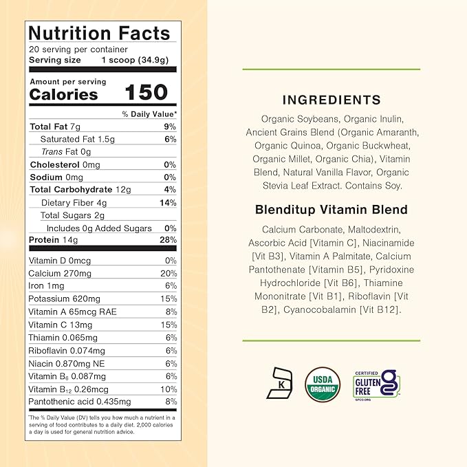 Blenditup Protein + Smoothie Mix Organic (24oz.) 100% Vegan Gluten Free