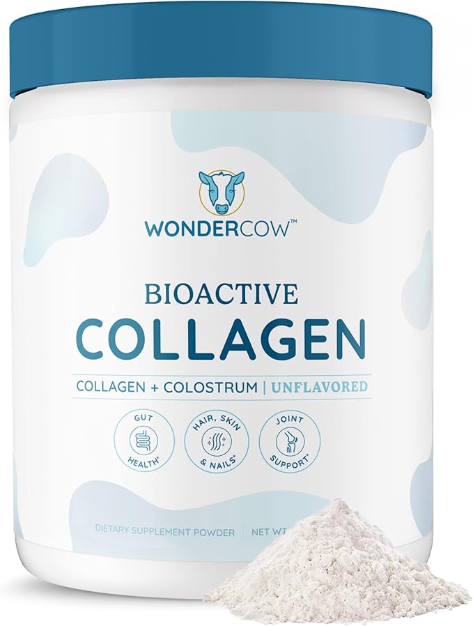 WONDERCOW Collagen Peptides Powder w/Bovine Colostrum Naturally-Sourced Hydrolyzed Bone Collagen Powder Hair Skin Nail &amp Joint SupportType I &amp III Grass-Fed Collagen Supplements for Women &