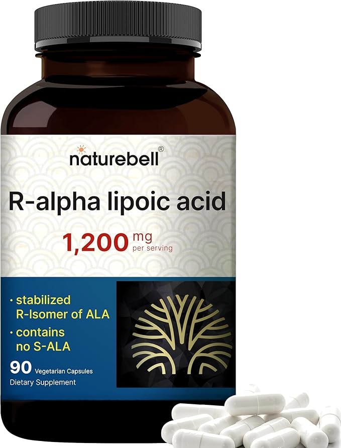 NatureBell R-Alpha Lipoic Acid - 90 Capsules - Delivers 1200mg R-ALA Per Serving - Antioxidant &amp Cellular Energy Support* - Stabilized R-Isomer ALA - Non-GMO &amp Gluten-Free