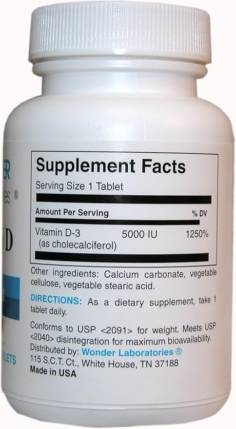 Wonder Laboratories Vitamin D-3 5000 Iu Dry Vitamin D-3 Nutritionally Supports a Healthy Immune System Strong Bones and Teeth