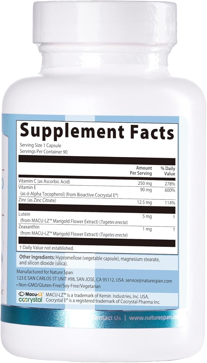 Eye Vitamin-Contains Zinc Vitamins C E Lutein and Zeaxanthin to Support Eye Fatigue Exposure to Blue Light From Electronics Presbyopia Nearsightedness Dry Eye and Vision Health-90 Capsules