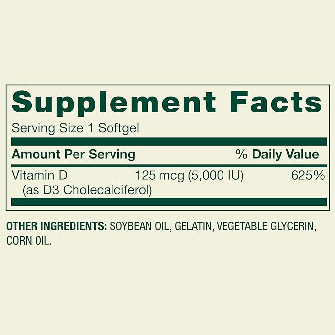 SUREFECT Spring Valley Extra Strength Vitamin D3 125 mcg (5000 IU) Softgels Bone &amp Immune Support - 400 Count Organizer