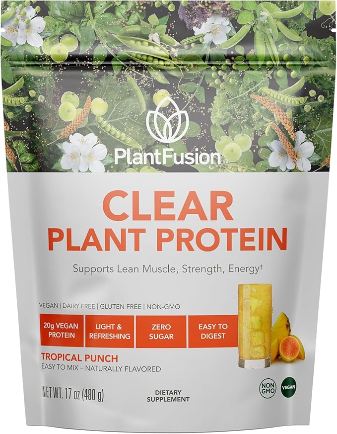 PlantFusion Vegan Clear Protein Powder with Pea Protein Peptides - 20g Fast-Absorbing in Water 90 Calories Zero Sugar Premium Alternative to Clear Whey - 16 oz
