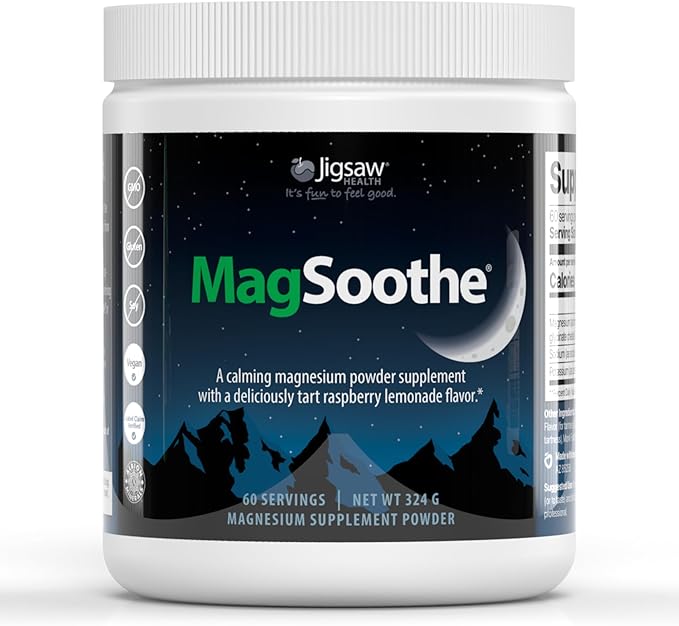 Jigsaw Health MagSoothe | Fast-Acting Calming Magnesium Glycinate Powder Supplement | Raspberry Lemonade Flavor | 60 Servings (Jar)