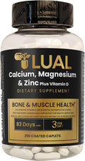 Calcium Magnesium Zinc &amp Vitamin D3.LUAL Calcium Magnesium Zinc with Vitamin D – Bone &amp Muscle Support Supplement for Adults 250 Coated Caplets Dietary Supplement 250 Count
