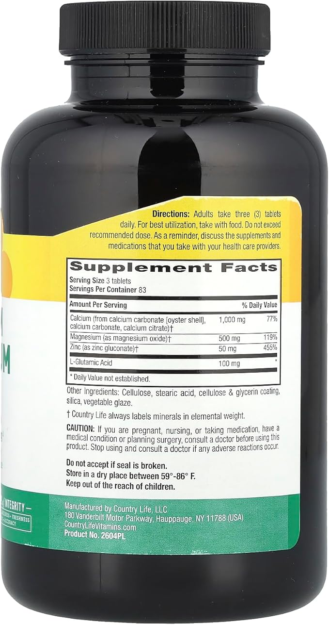 Calcium-Magnesium-Zinc Country Life 250 Tabs