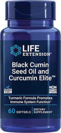Life Extension Black Cumin Seed Oil and Curcumin Elite Black Cumin Turmeric Extract Immune Health Support high bioavailability Whole-Body Health Gluten Free Non-GMO 60 softgels