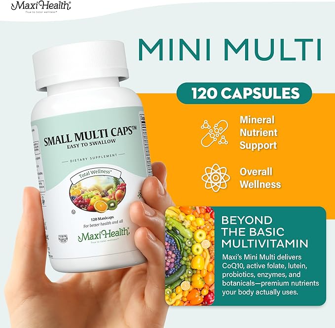 Maxi Health Multivitamin – Easy to Swallow Multi Vitamin Capsules with 30 Nutrients Iron &amp Probiotics – Kosher Daily Multivitamins Small Capsules for Wellness Support &amp Digestive Ease (120 Un