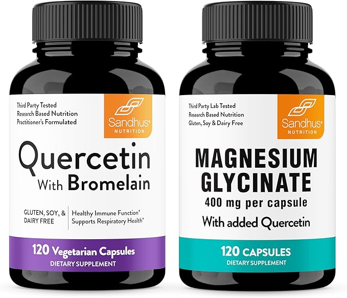Sandhu's Quercetin with Bromelain &amp Magnesium Glycinate Complex with Quercetin Capsules | Supports Immune Muscle Health &amp Quality Sleep