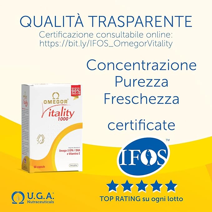 OMEGOR Omega 3 Fish Oil Supplement IFOS Certified Vitality 1000 with 800mg EPA and DHA per Capsule - No Fishy Aftertaste Non-GMO (60 Softgels)