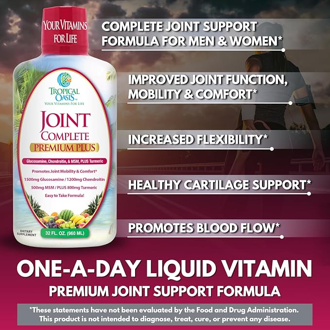 Joint Complete Premium Plus - Liquid Joint Supplement w/Glucosamine Chondroitin MSM Plus 800mg Turmeric – 98% Max Absorption – 32oz 32 serv