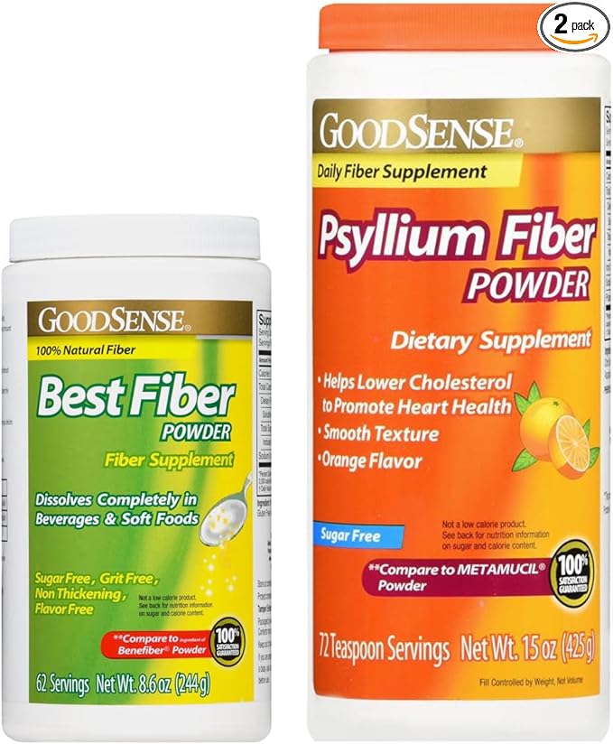 GoodSense Best Fiber (Flavor Free 62 Servings 8.6oz) + (Natural Psyllium Fiber Orange Flavor 72 Servings 15oz) Powder Sugar Free (1ea) (Variety Pack)