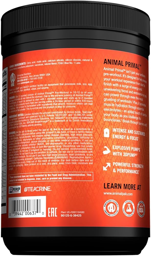 Animal Primal Muscle Hydration + Preworkout Powder – Contains Beta Alanine 3DPump Caffeine &amp Electrolytes – Improves Energy Focus Endurance &amp Absorption – New Candy Crush’d Flavor 17.8 oz