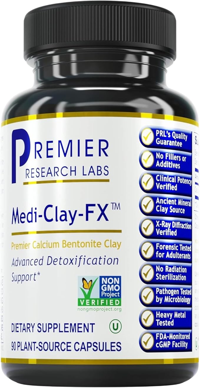 Premier Research Labs Medi-Clay-FX: Bentonite Clay Capsules for Detoxification | Food Grade Smectite Supplement | Absorb Toxins Supports Cellular Health and Mold Detox - 90 Capsules