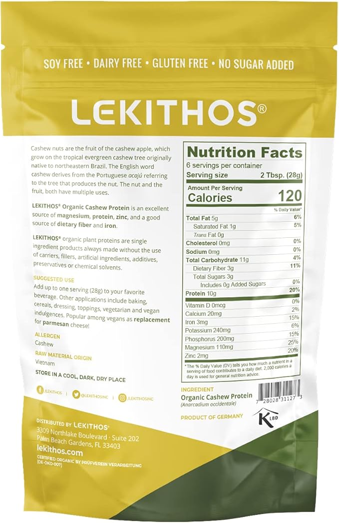 Organic Cashew Protein Powder Single Ingredient 10g Protein Per Serving High in Potassium Phosphorus Calcium! 6oz Plant-Based Vegan Non-GMO 6 Servings High Fiber No Added Sugar