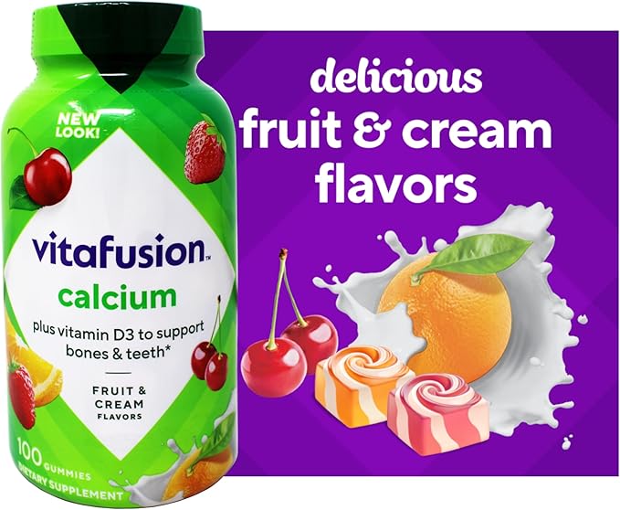 VitaFusion Calcium 500 mg Dietary Supplement Gummies Natural Fruit and Cream Flavors - 100 ct Pack of 6