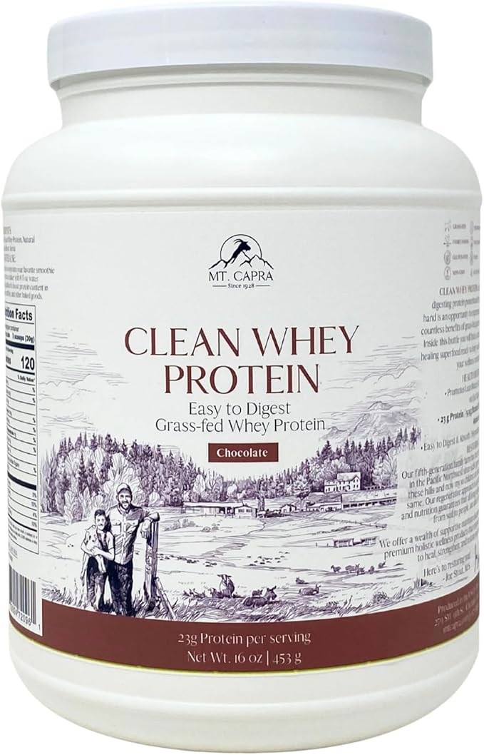 Mt. Capra Clean Whey Protein | Grass-Fed Undenatured Goat Whey Protein Powder | 23 g Protein Per Serving All Natural High in Branch Chain Amino Acids | Chocolate 1 lb (15 Servings)