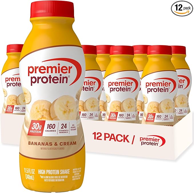 Premier Protein Shake Bananas &amp Cream 30g Protein No Added Sugar 24 Vitamins &amp Minerals to Support Immune Health 11.5 fl oz 12 Pack