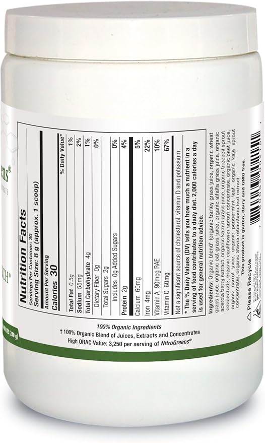 Biotics Research NitroGreens Powdered Formula Organic Phytonutrient Blend Sourced from Heirloom Seeds Isoflavones Polyphenols Natural Carotenoids Betalains Glucosinolates 8.6 Ounces