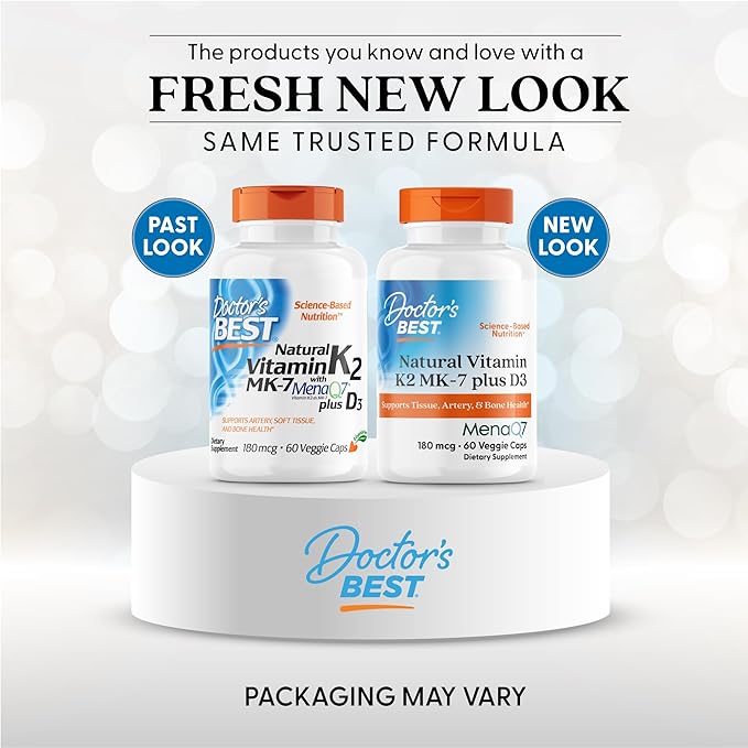 Doctors Best Natural Vitamin K2 MK-7 Plus D3 Supports Tissue Artery &amp Bone Health Non-GMO Gluten Free Soy Free Vegetarian 60 Veggie Caps
