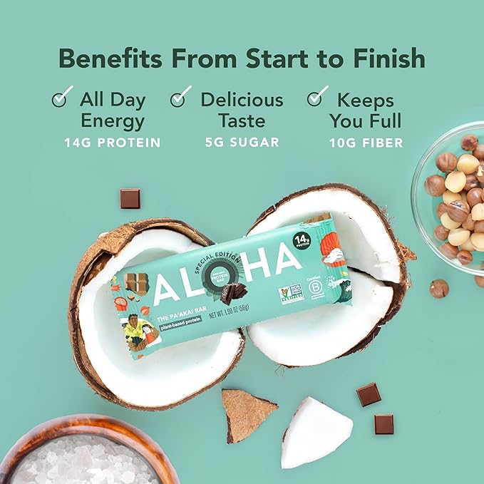ALOHA Organic Plant Based Protein Bars | The Pa'akai Bar - Special Edition | 6 Count 1.98oz Bars | Vegan Low Sugar Gluten Free Paleo Low Carb Non-GMO Stevia Free Soy Free No Erythritol