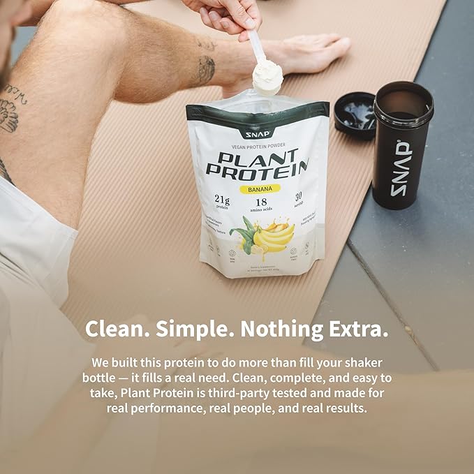 Snap Supplements Organic Plant Based Vegan Protein Powder Nitric Oxide Boosting Protein Powder BCAA Amino Acid for Muscle Growth Performance &amp Recovery - 30 Servings (Banana)