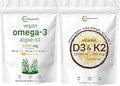 Micro Ingredients Vitamin D3 10000iu + K2 200mcg Coconut Oil Softgels &amp Vegan Omega 3 Algae Oil Supplement Bundle 2 Pack | Essential Sunshine Vitamins | Omega-3 Full Spectrum Alternative to Fish