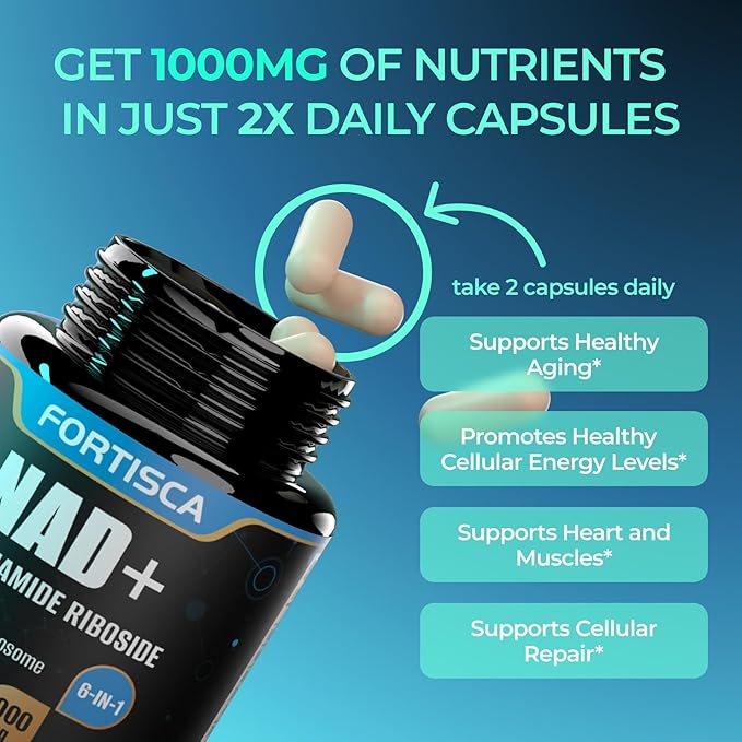 NAD+ Supplement Liposomal 1000mg NAD+ Supplement with Resveratrol 6 in 1 NMNH Supplement Alternative High Purity NAD Plus for Men and Women Energy &amp Healthy Aging – 100 Capsules
